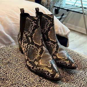 Marc Fisher Black and Gray Snake Print Ankle Boots
